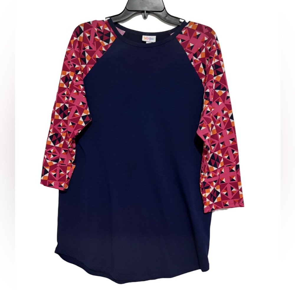 Lularoe Randy Tee Colorful Geometric Sleeves Navy Body